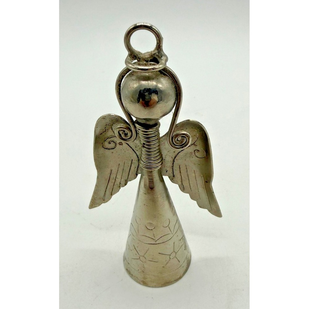 Silver Metal Angel Dinner Bell Small Christmas Tabletop Decor Religious Holiday